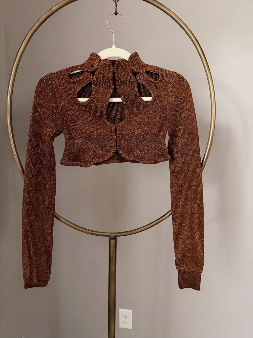 Maeve Bronze Knit Cropped Cutout Sweater